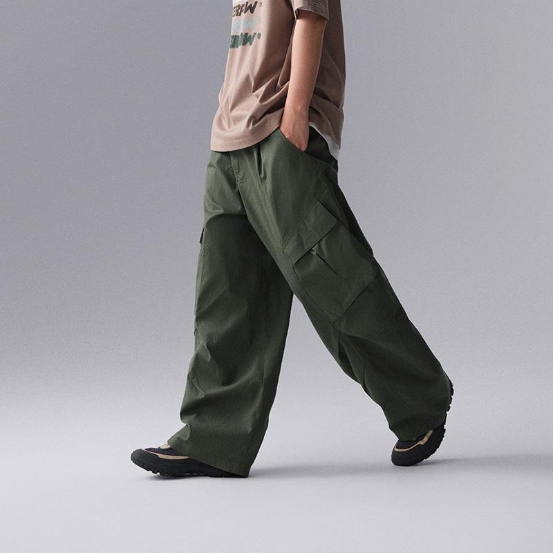 Li Ning CF Suo Solid Color Loose Wide Leg Comfortable Casual Pants Men Bottoms Dark-Green AKXU503-1