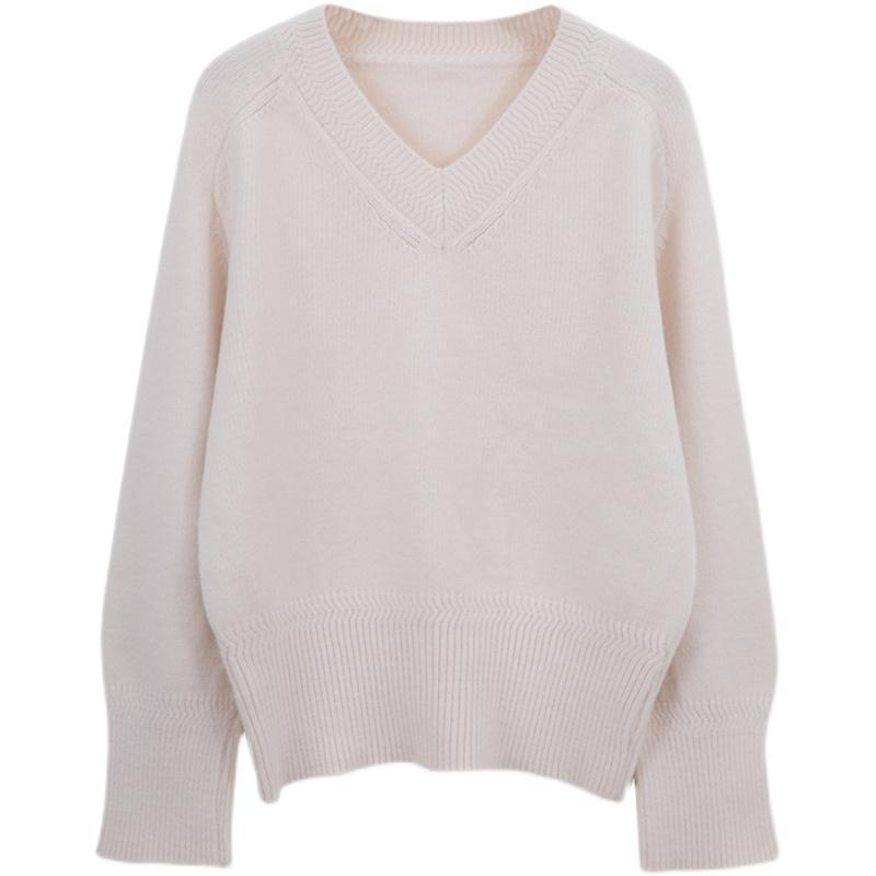 French V-Neck Sweater for Women Autumn Winter Japanese Lazy Style Retro High-End Knit Outer Wear Top
