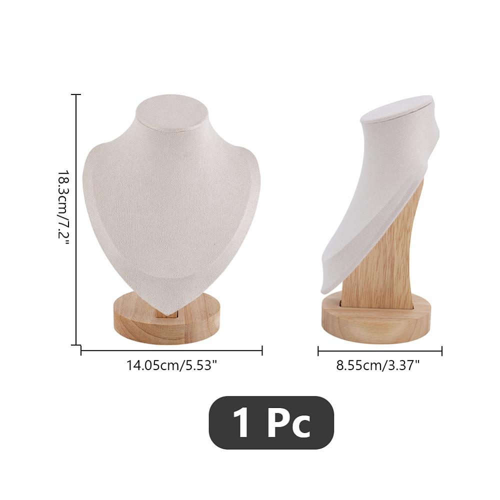 1pc Bust Shaped Velvet Necklace Display Stands with Wood Pedestal Old Lace 14.05x8.55x18.3cm