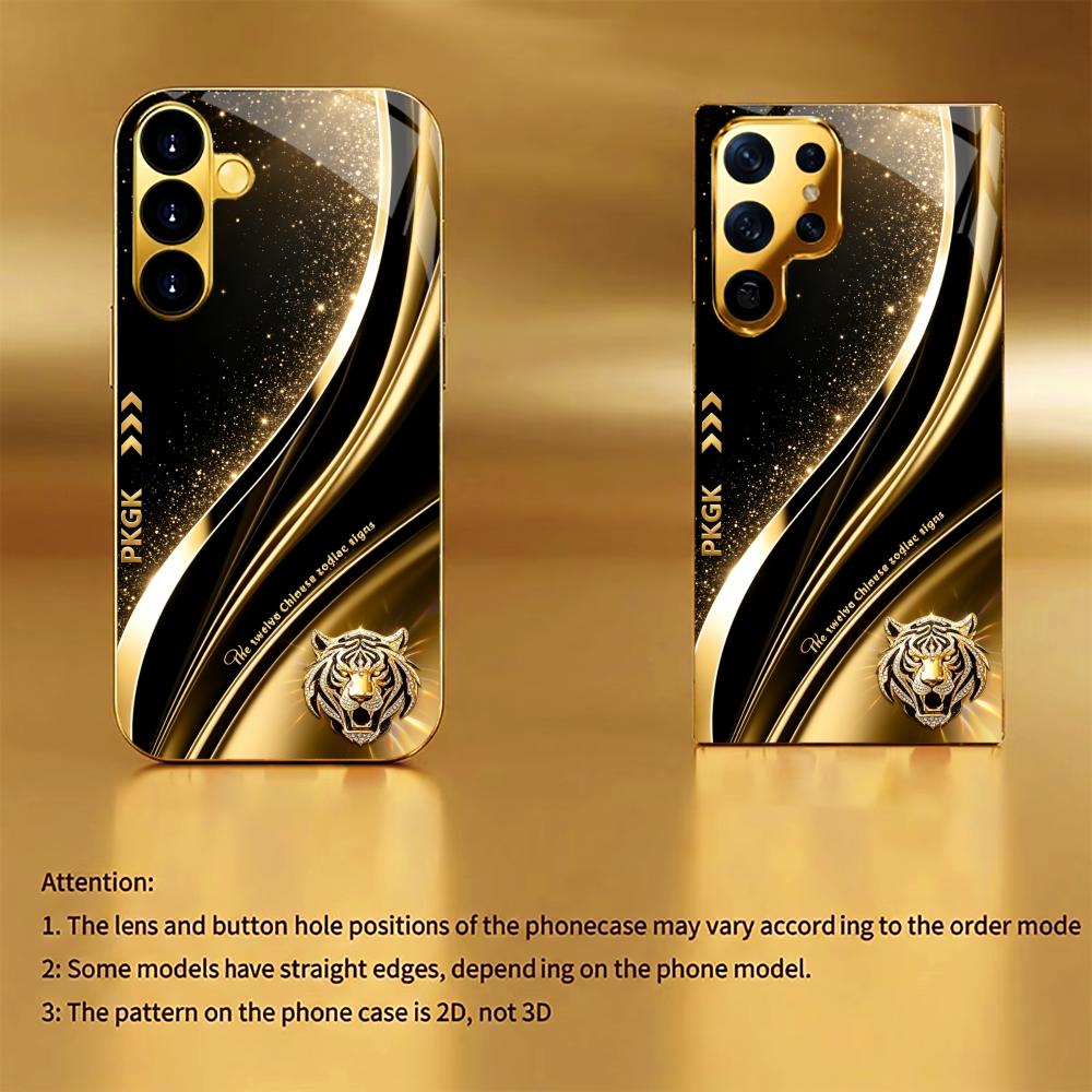 New Bling Black Gold Tiger phone case s26 ultra case s25 ultra case glass for Samsung Galaxy S26 S25 S24 S23 S22 FE Ultra Plus