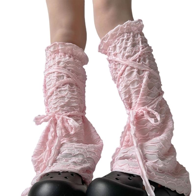 Ballet Dance Leg Warmers Summer Mesh Leg Warmers Flared Leg Sleeves Sweet Bows Lace Up Legwarmers Streetwear for Womens