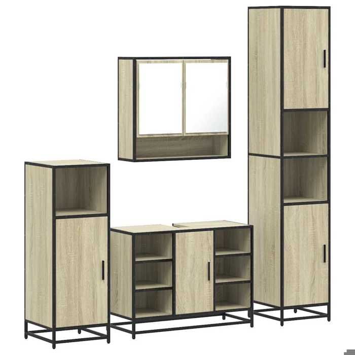 VidaXL Ensemble de meubles de salle de bain 4 pcs chêne sonoma, armoire de salle de bain, armoire de rangement de toilette, 3301241