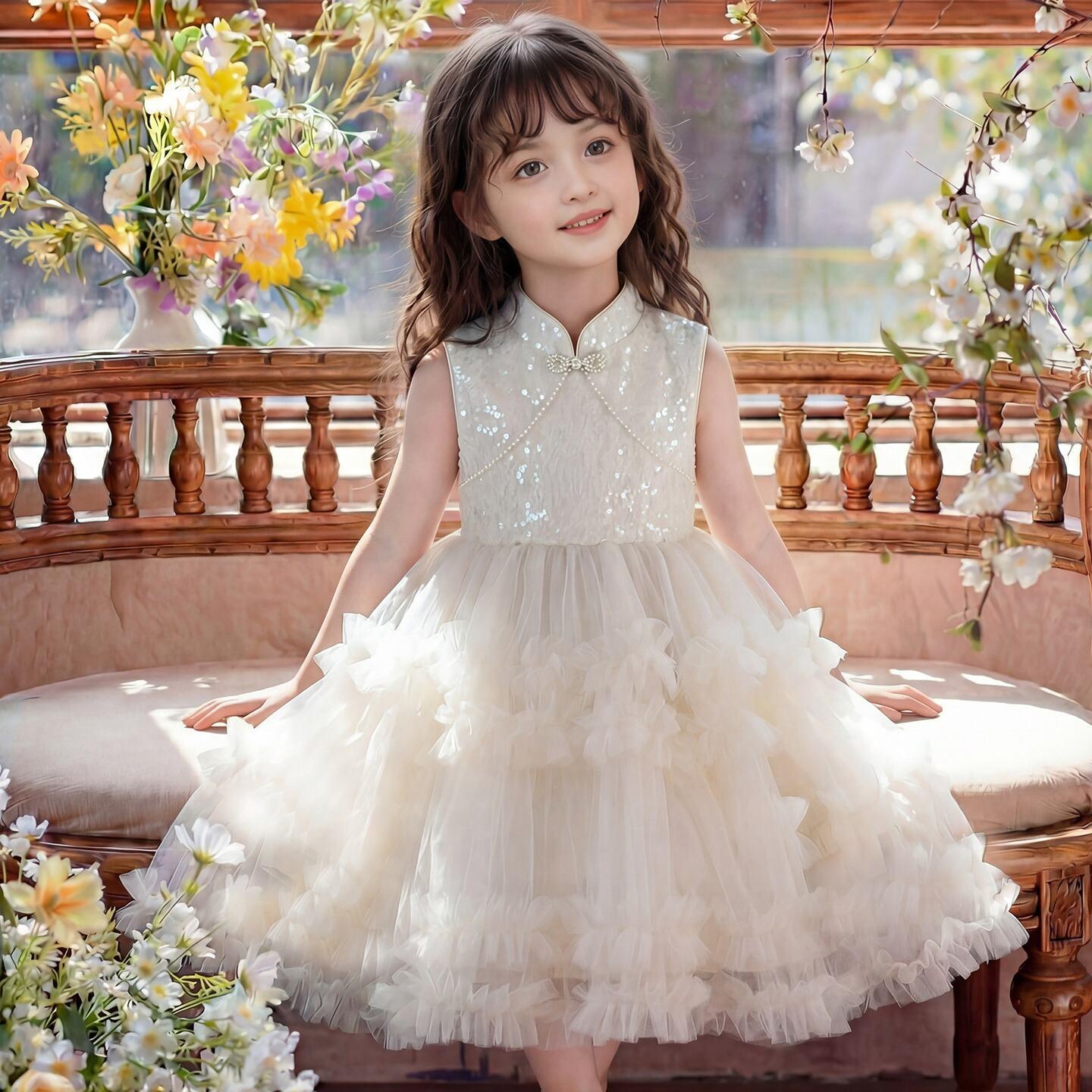 Summer 2026 Chinese Style Mesh Princess Dress for Girls - Ideal for Birthdays 140 cm
