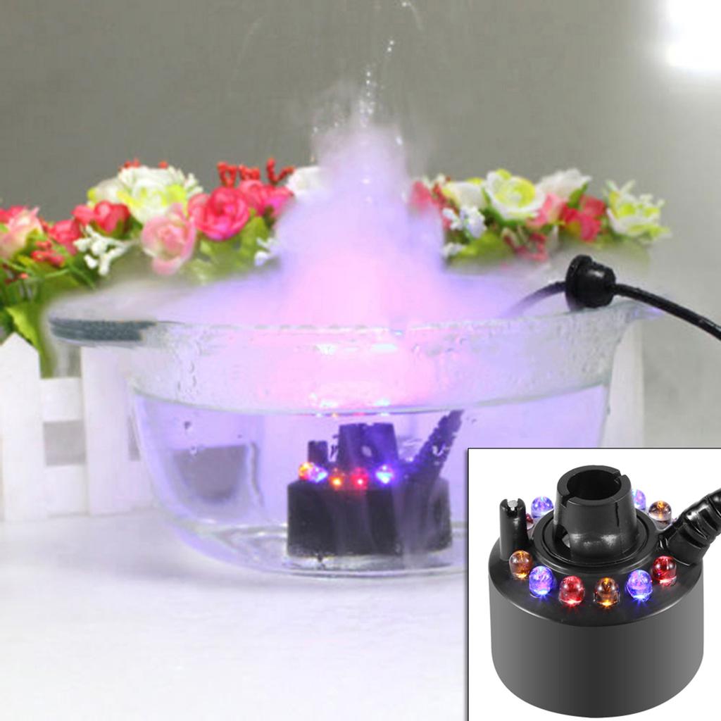 1Pc 12LED Colorful Mist Maker for Water Fountain Pond with Power Adapter