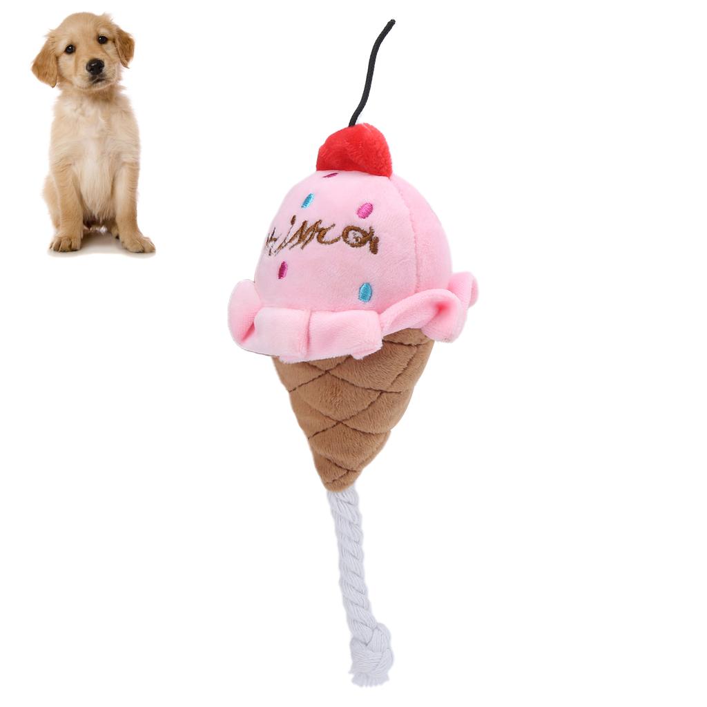 Pet Ice Cream Plush Toys Soft Stuffed Plush Toys Squeaky Chewing Toy for PuppiesPink