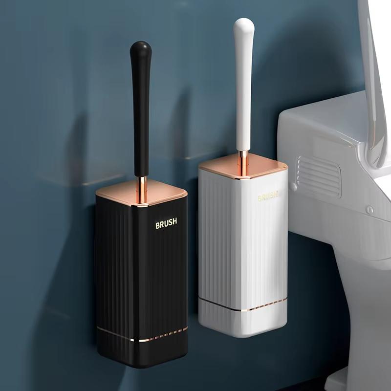 Silicone Toilet Brush Set Long Handle No Drill Wall Mounted Quick Dry Leak Proof For Bathroom Deep Cleaning Durable Multi Use
