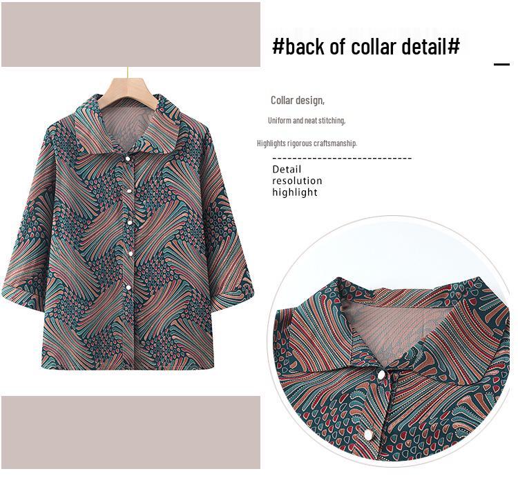 Summer Shirts for Middle-Aged & Elderly Women: Three-Quarter Sleeve Blouses & Printed Cardigans for 60-70 Year-Olds
