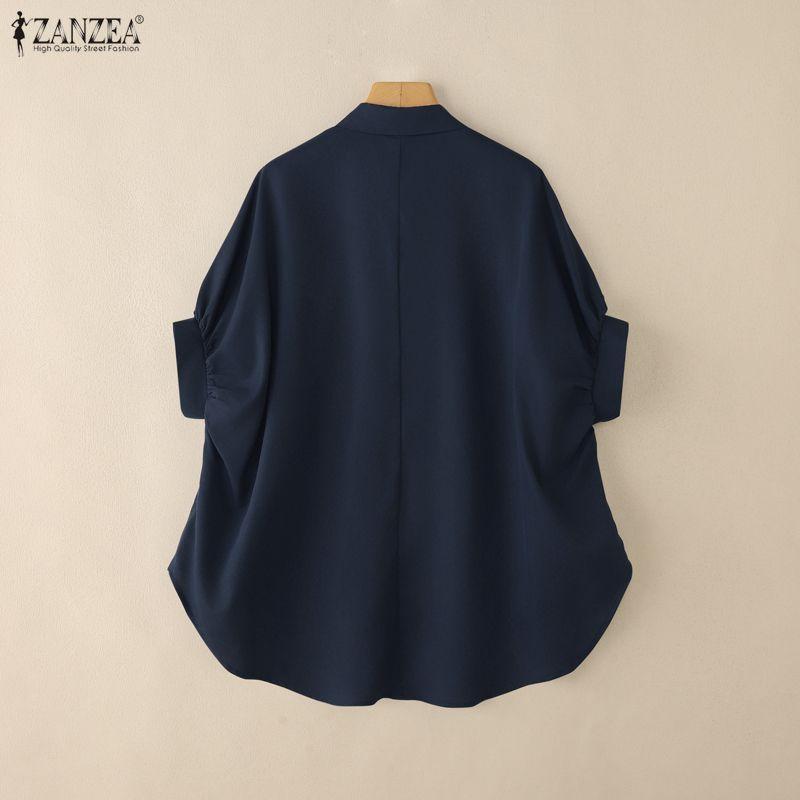 ZANZEA Women Casual Turn Down Collar Loose Half Sleeve Irregular Blouse