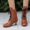 Fashion 2026 New Lace Up Ladies High Heel Shoes Strange Steampunk Boot Victorian Ankle Boots Women Pointed Toe Thick Soled Short Boots