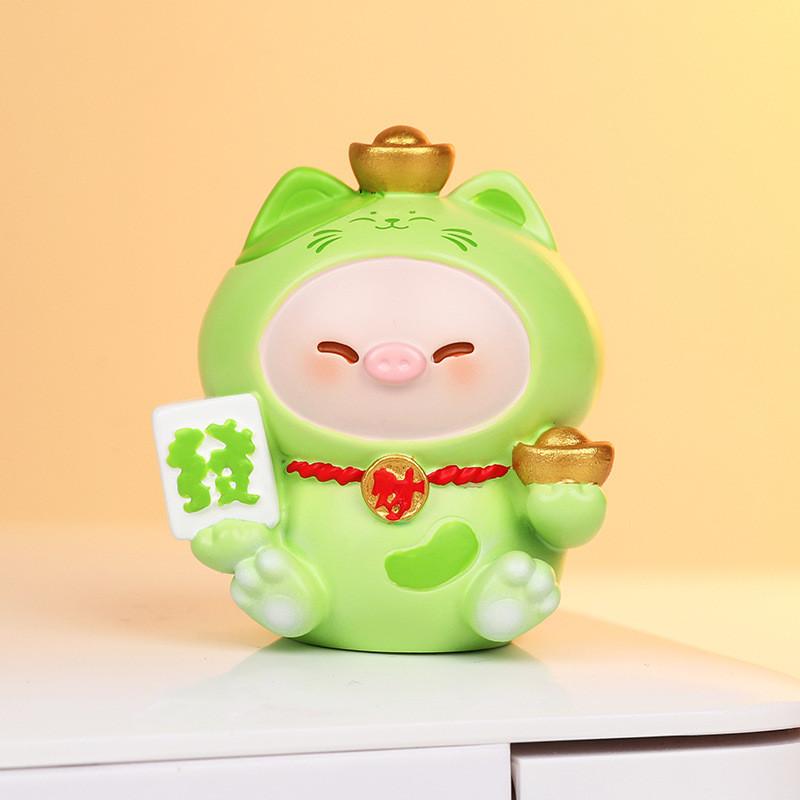 Cat Decor Resin Figurine With Wealth Symbols For Home Office Gift Ideas