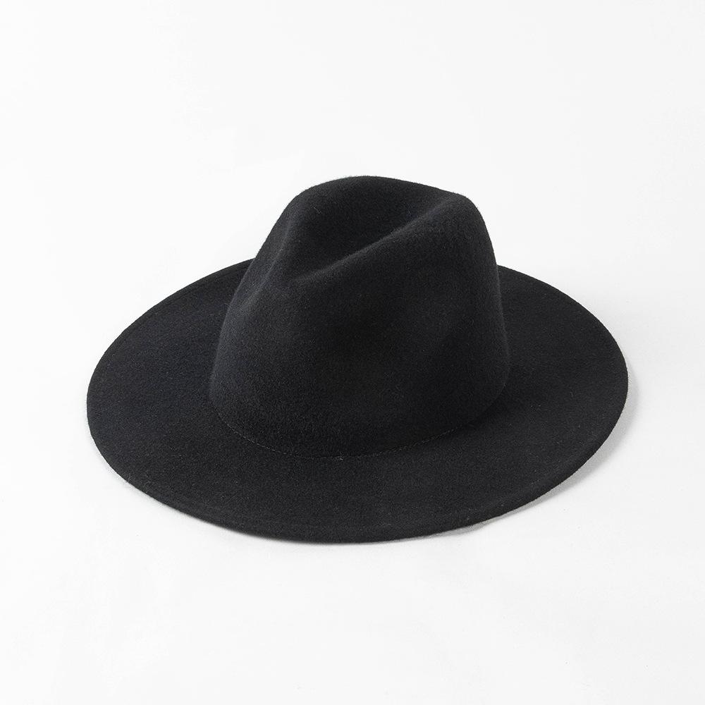 European and American autumn and winter fashion and leisure big head circumference L men's and women's wide-brimmed wool jazz hat outdoor warm concave