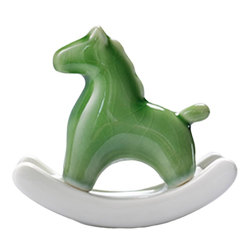 Ceramic Green Wobbly Horse Tea Pet Ornament for Home Decor