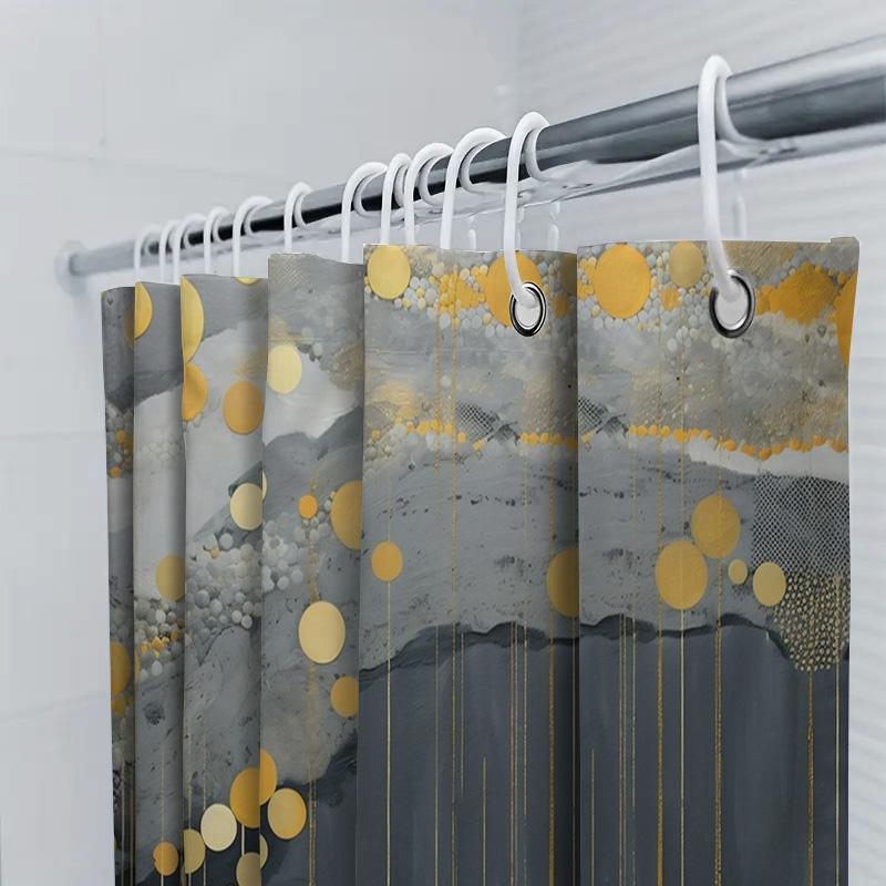 Luxury Gold White Geometric Shower Curtain Set For Bathroom Decor Heavy Duty Waterproof Fabric With Hooks (258X160Cm)
