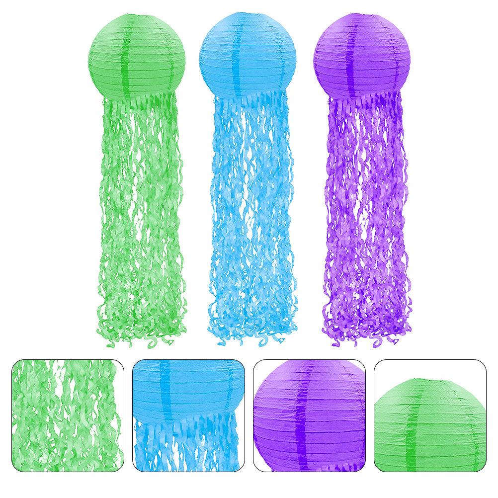 3Pcs Jellyfish Paper Lanterns Party Decoration Birthday Festival Hanging Paper Lights Green Blue Purple Decorative Lanterns