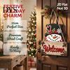Holiday Party Door Decorations 2D Flat Christmas Wooden Hanger Sign, Santa & Snowman Welcome Claus Hanging Plaque, Merry Front Wall Decor for