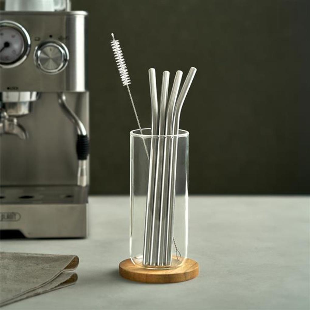 Esteban Hoff Stainless Steel Straw Cleaning Brush Set 22.5cm Curved 4P + Cleaning Brush 1P