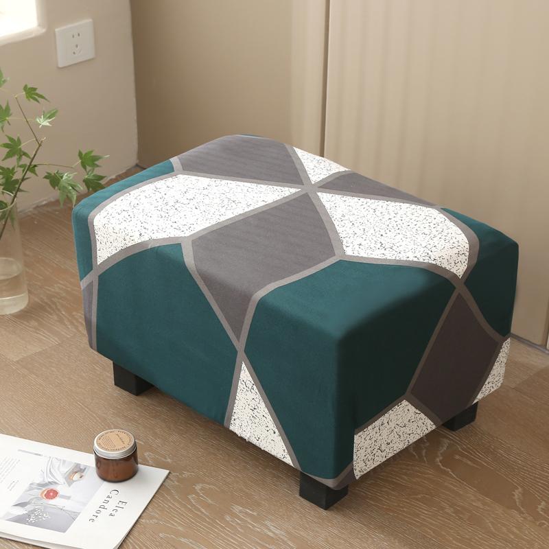 17 Styles Stretch Footstool Cover Ottoman Slipcover Pouffe Dustproof Rectangle Slipcover Print Fabric Furniture Protective Cover