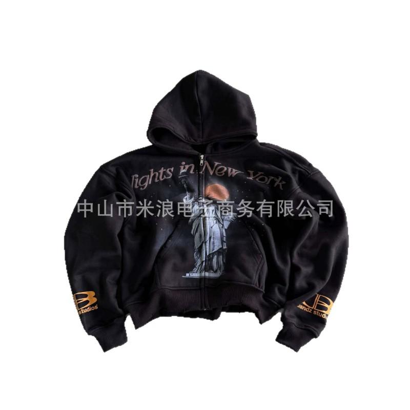 Unisex Oversized Hoodie With 3D Graphic Print Streetwear Style Loose Fit Long Sleeve Zip-Up Sweatshirt Black