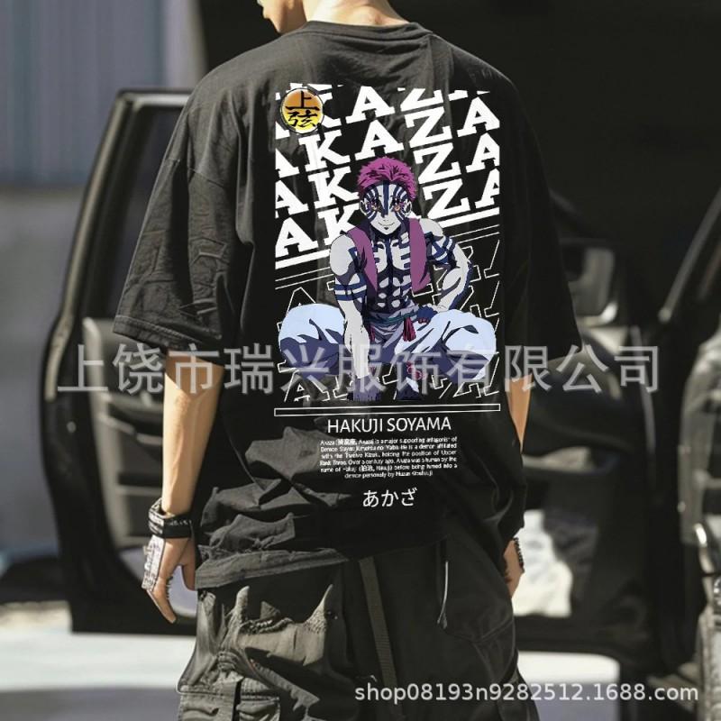 Mens Oversized Anime Graphic Tee Loose Fit Japanese Streetwear Casual T-Shirt