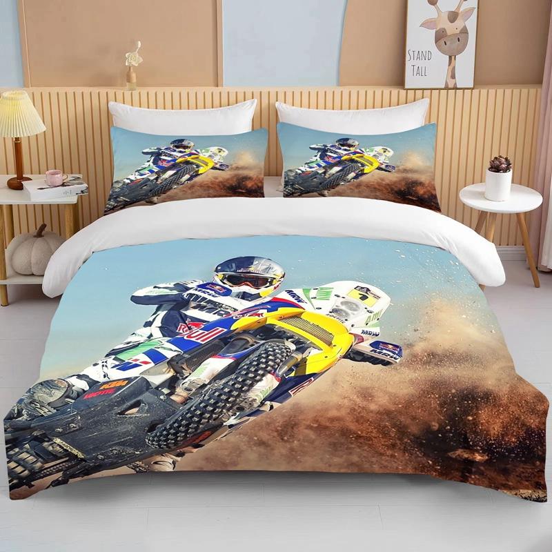 3D Motorcykel Sängkläder Set Tryck Bilar Påslakan Med Örngott Motocross Överkast Pojkar Barn Sängset King Size Hemtextilier