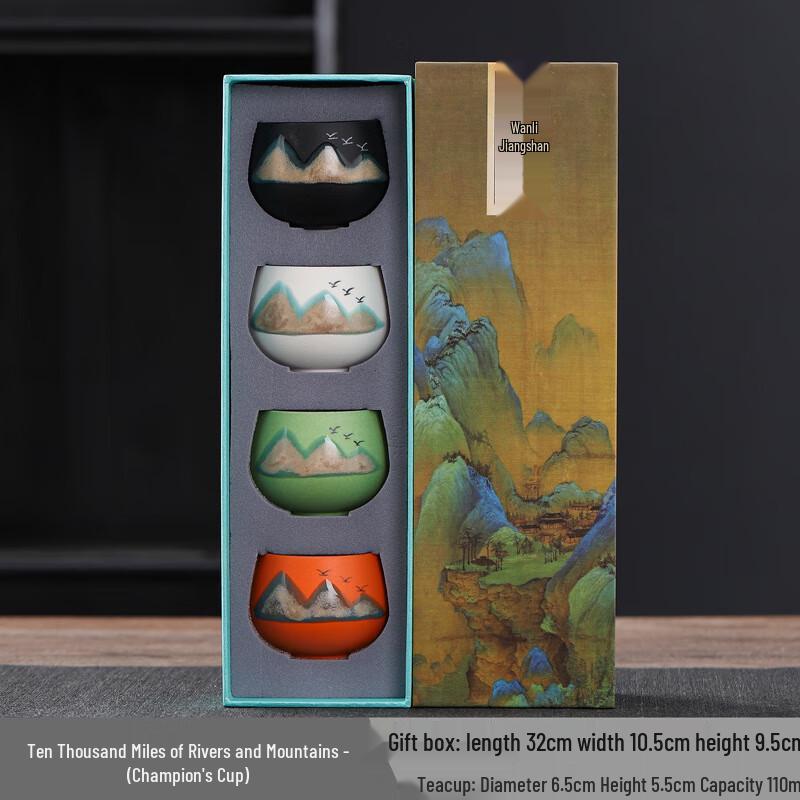 Guochao 'Ten Thousand Miles' Ceramic Master Tea Cup Gift Set