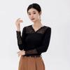 New Long-sleeved Black Thermal Top Simple and Versatile Inner T-shirt Slim Fit Lace Shirt for Women