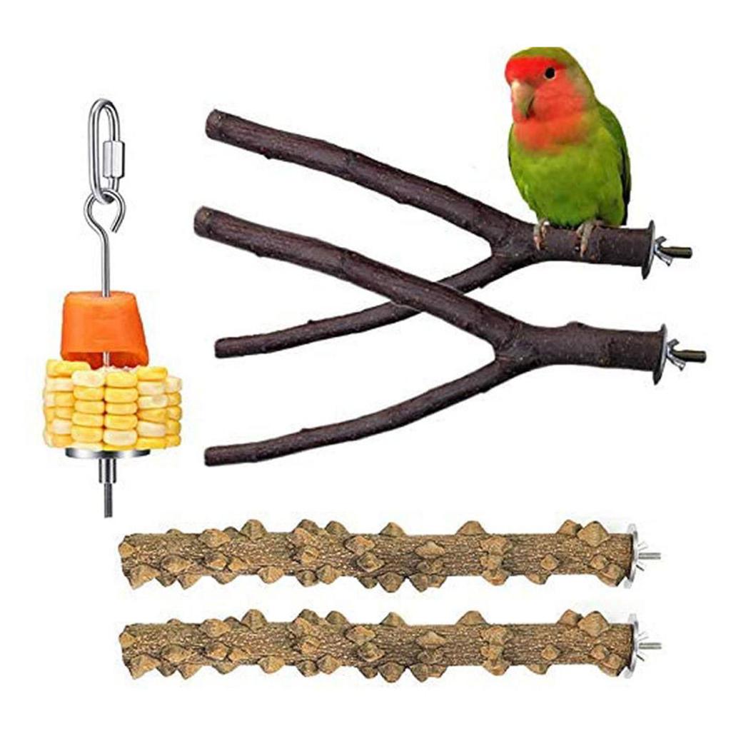 Buy Bird Perch Parrot Natural Perches with Feeder for Cage at
