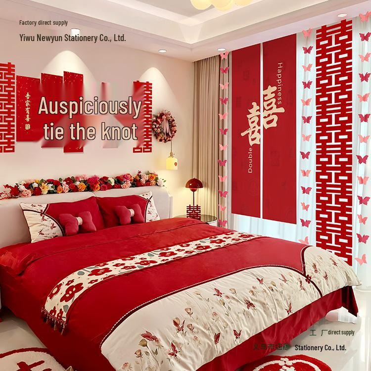 Wedding Decorative Set: Double Happiness Wall Art for Bedroom & Living Room