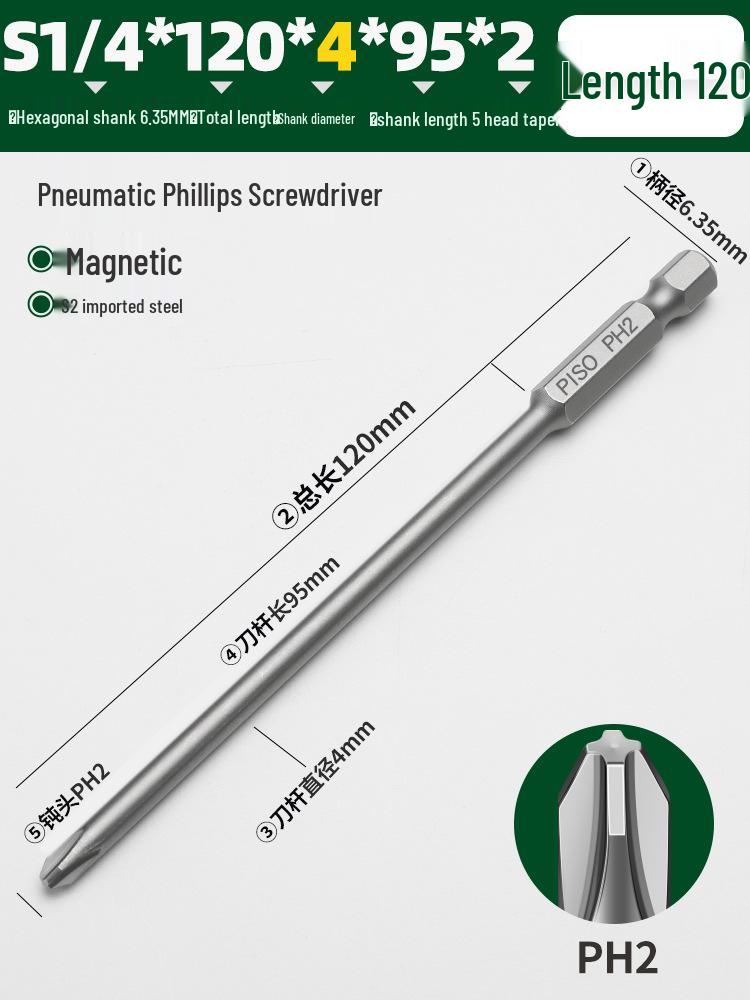 PISO Anti-Slip Cross Extended Rod Strong Magnet Hex PH2 Drill & Screwdriver Bit Set