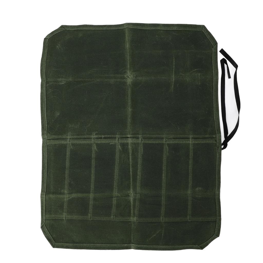 Waxed Canvas Knife Bag 7 Pocket Professional Foldable Chef Knife Roll Bag for Camping Barbecue Green