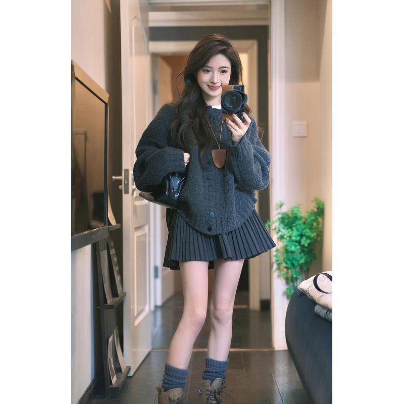 

Ретро темпераментный кардиган свитер Женский Весна и Осень 2025 Новая Корейская Серия Праздный Стиль Свободный Вязаный Топ Верхняя одежда Gray quality version XL