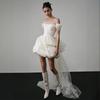 2025 Off-Shoulder Satin Wedding Dress: Elegant, White, and Slimming Short Evening Gown