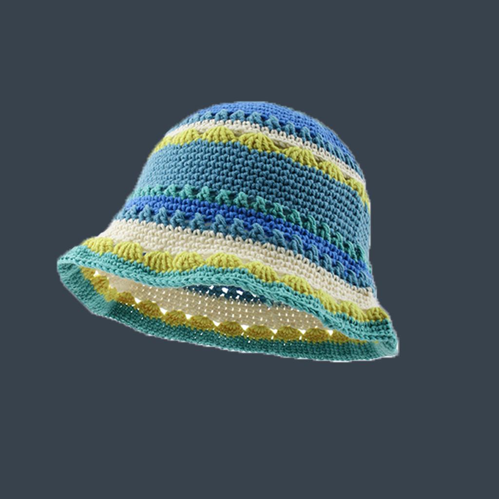 2023 Women Cotton Crochet Skull Cap Handmade Knit Cutout Striped Beanie Bucket Hat Designer Luxury