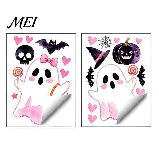 Easy Apply Window Clings 2 Sheets Halloween Cartoon Ghost Cling, Spooky Decorative PVC Film Glass Sticker, Waterproof Static Decal for Holiday