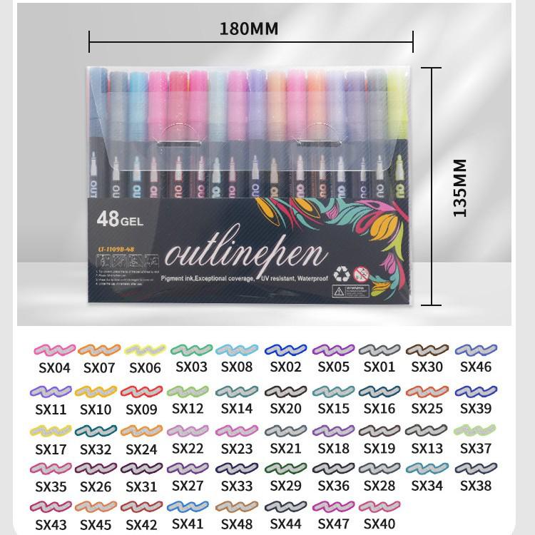 Dreamy Shimmer Metallic Double-Line Outline Pens - 48 Colors for DIY Journaling & Christmas Highlighting