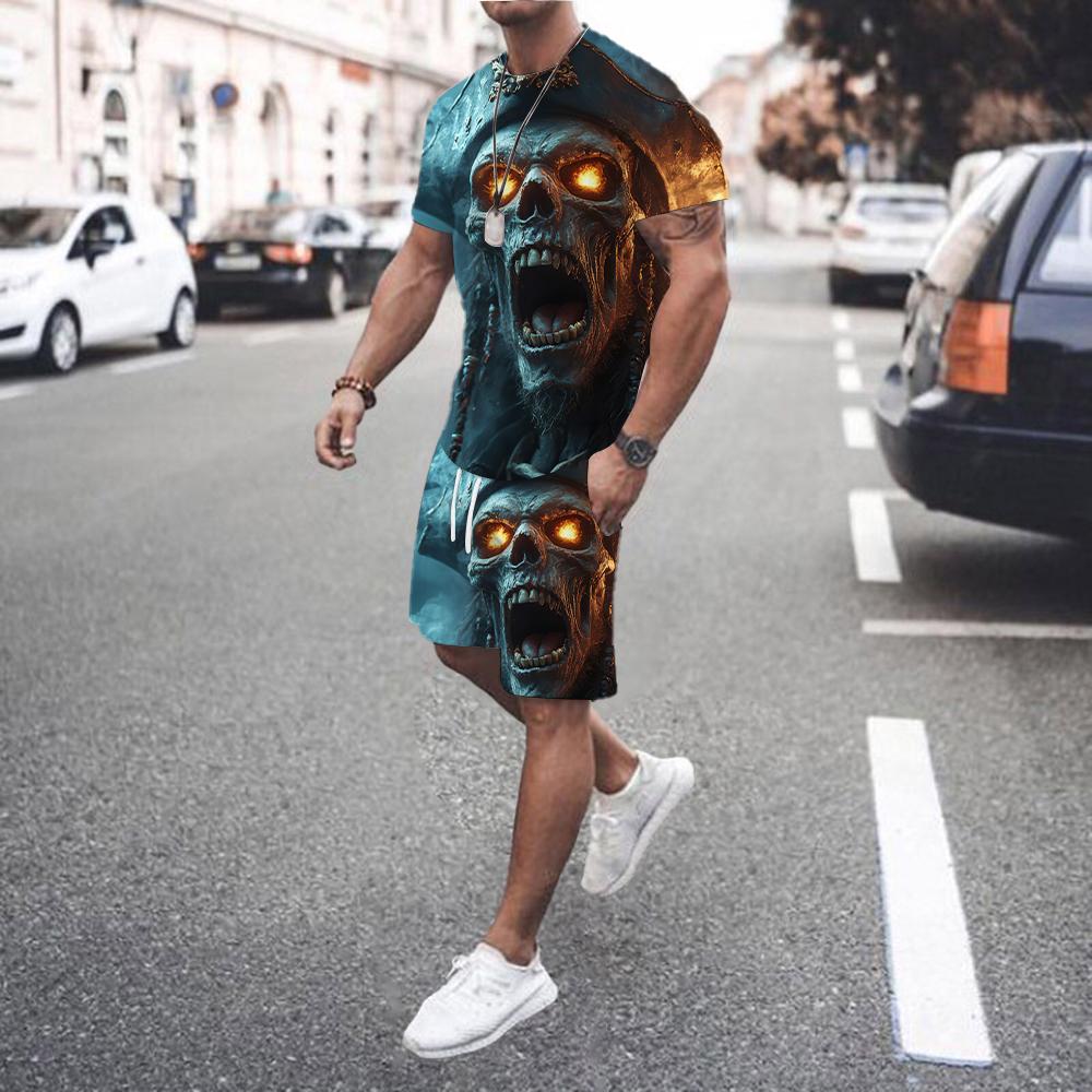 Summer Fashion New Men's T-shirt Set and Shorts Fashion Men's Short Sleeved+shorts Two-piece Set Casual Beach Sports Men's Set