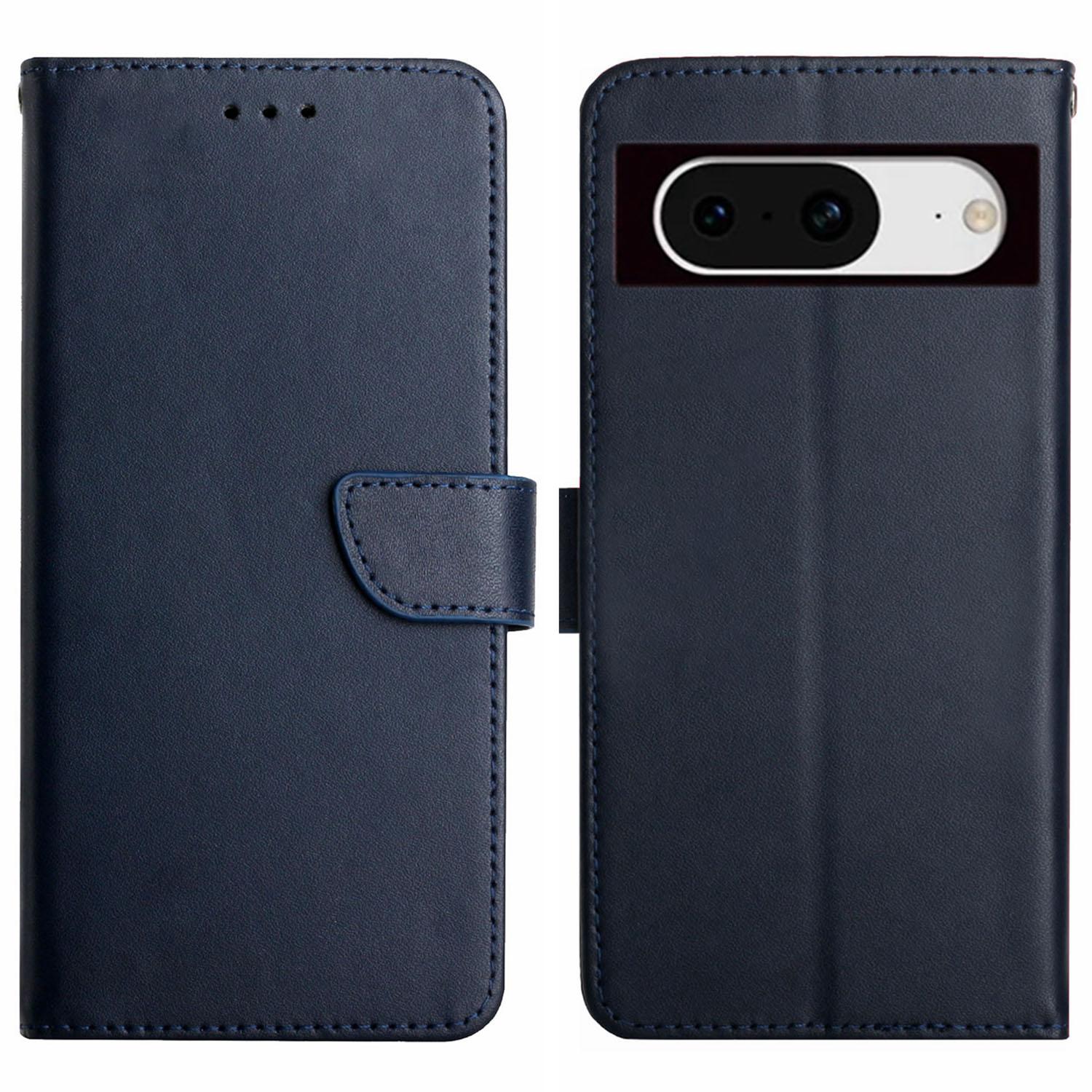 

HT02 For Google Pixel 8a Case Genuine Cow Leather Stand Wallet Phone Cover Blue