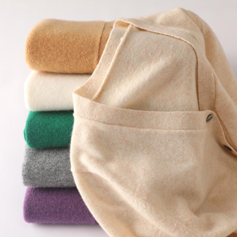 Elegant Merino Wool V-Neck Cardigan - Women's Lightweight Autumn Sweater