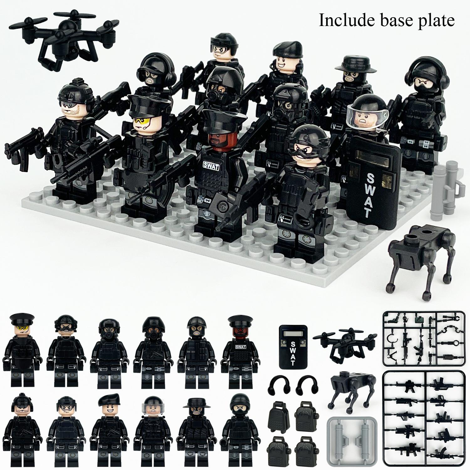 

12 шт. Серия «Военные» Черный Спецназ Солдат-авангард Конструкторы Детские игрушки