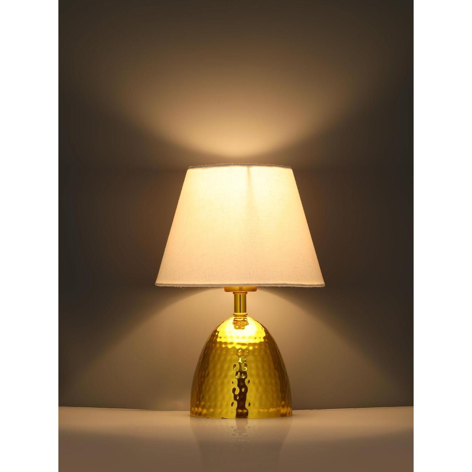 

Table Lamp - Gold Finish with White Lamp Shade | Bedside Night Lamp for Home, Living Room and Bedroom Décor | with Durable Iron Construction |