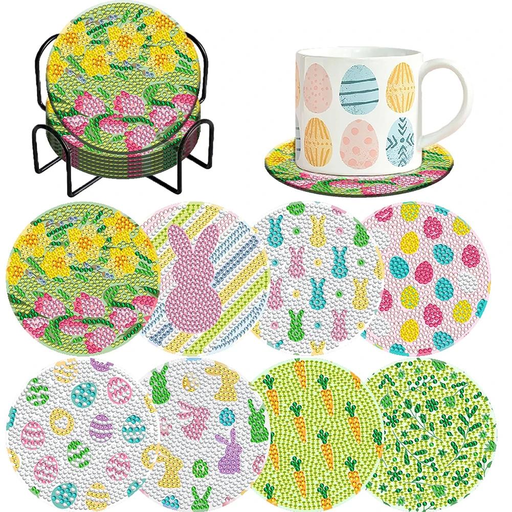 6/8PCS Diamond Painting Coasters Cartoon Animal Wooden Diamond Mosaic Art Drink Cup Pad Table Placemat Home Decor Christmas Gift