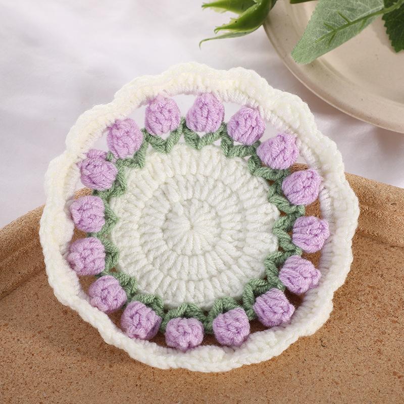 Creative Crochet Round Coasters Handmade Reusable Insulation Pads INS Style Hand-knitted Sunflower Cup Pad Desktop Decoration