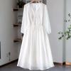 Embroidered Chiffon Dress For Women With Vneck And Long Bubble Sleeves For Spring Summer Wear