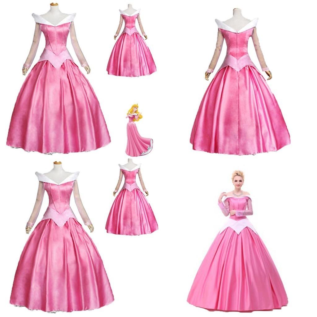 Enchanting Pink Sleeping Beauty Aurora Gown Costume For Women With Puff Sleeves