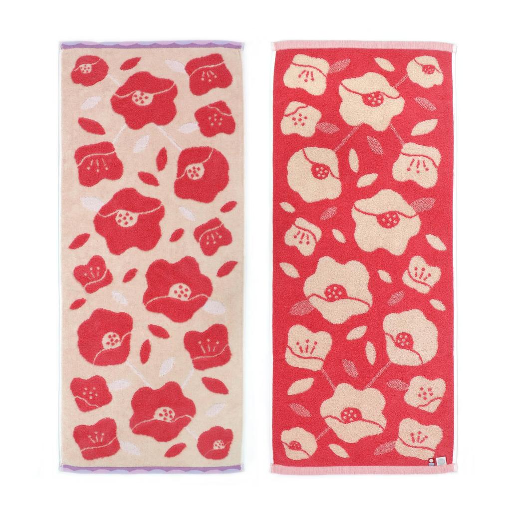 Imabari Towel Iori Face Towel NEW "tsubaki" Fluffy, Soft, and Highly Absorbent (Red)