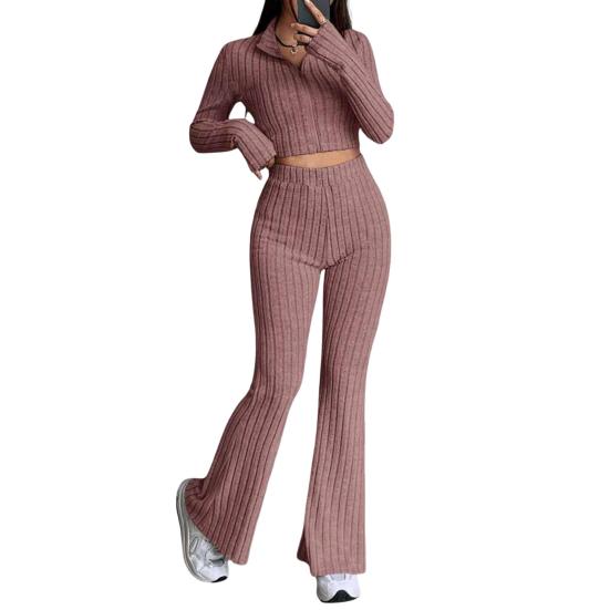 2 ks/sada Podzim Zima Dámské Top Kalhoty Set Polovysoký límec Dlouhé Rukávy Mikina Slim Fit Vysoká