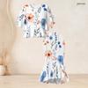 Women Plus Size Round Neck Batwing Sleeve Floral Printed Ruffle Hem Top Fishtail Skirt Two Piece Set
