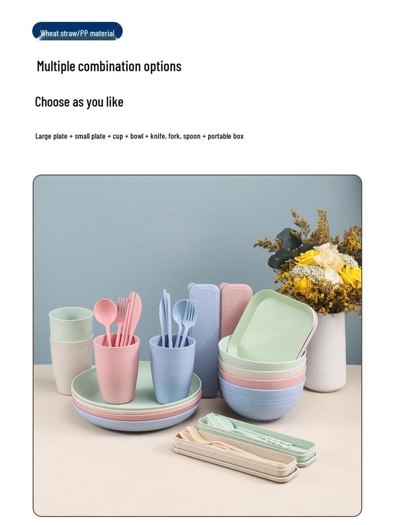 44-Piece Portuguese Tableware Set: Plates, Bowls, Cups & Cutlery in Durable Plastic