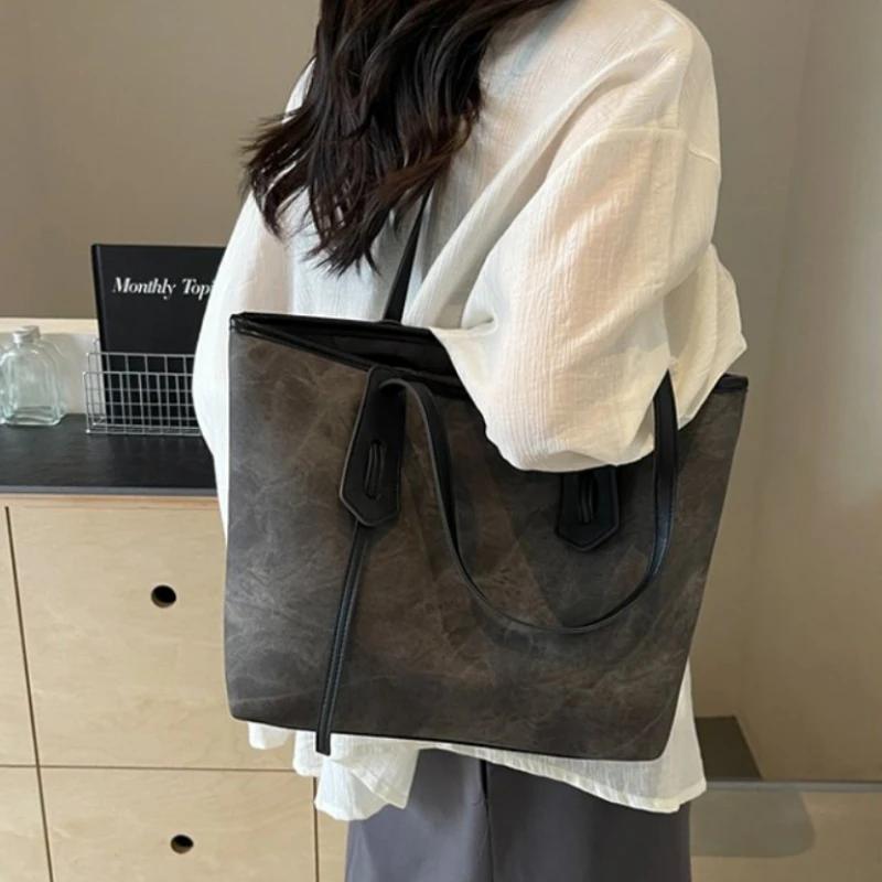 Solid PU Color High-end Large Capacity Youth Bag  High-quality Versatile Popular Commuter Shoulder Bag for Women