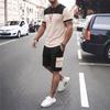 Men Color Block Casual Round Neck Short Sleeve T Shirt Cargo Shorts Two Piece Set